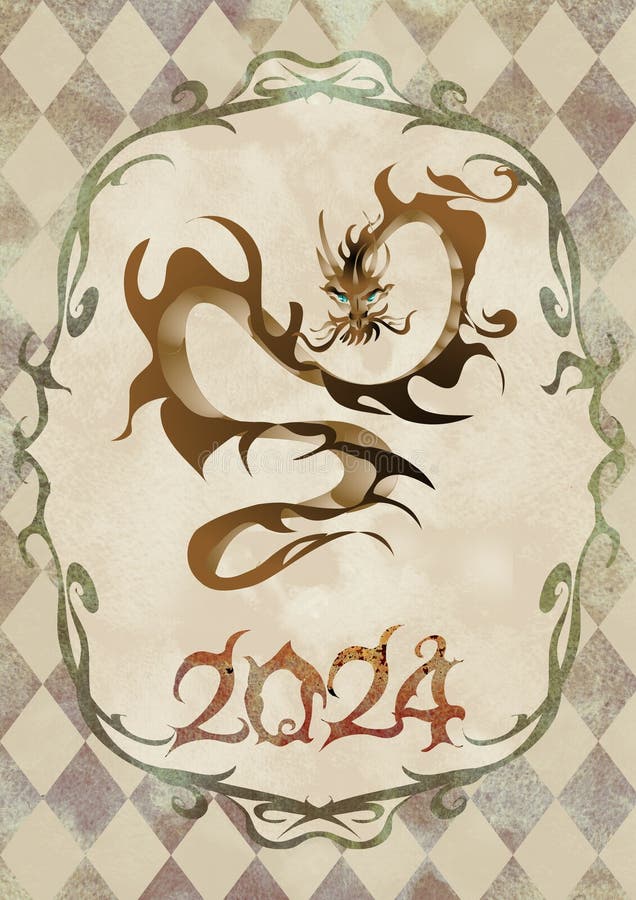 2024 Calendar with Dragon Chinese Symbol Stock Illustration
