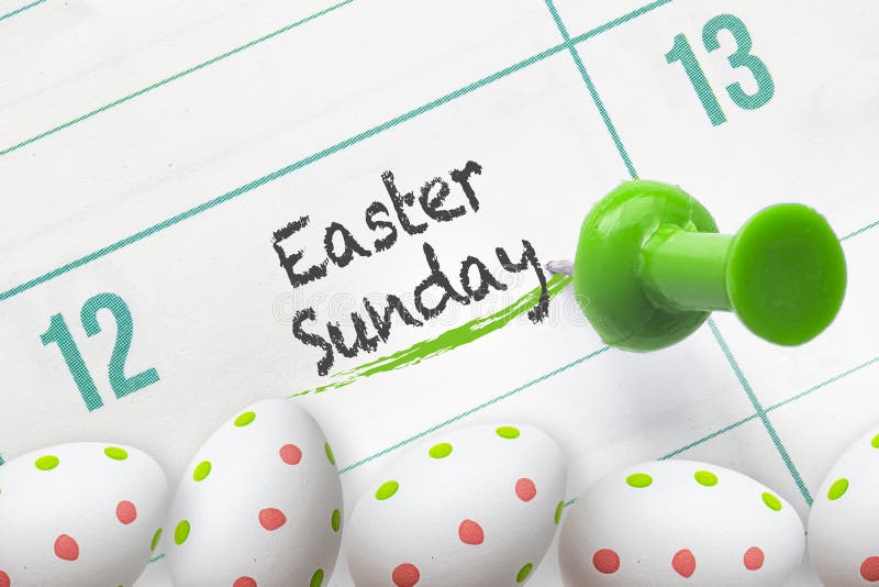 A Calendar on Easter Sunday with Easter Eggs Stock Image Image of