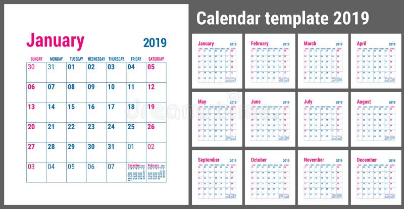 Calendar 2019 English Calender Template Vector Grid Office Bu Stock Illustration Illustration Of Calendar August 123882339 bu calendar 2021 2022