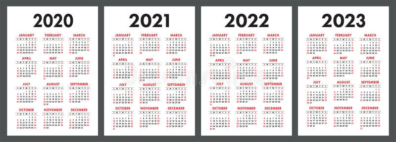 Calendar 2020 2021 2022 And 2023 English Color Vector Set Vertical Wall Or Pocket Calender Template Design Collection Stock Vector Illustration Of Template Year 149982166