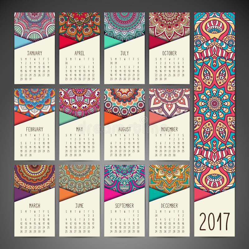 Calendar in ethnic style stock vector. Illustration of circle 72255372