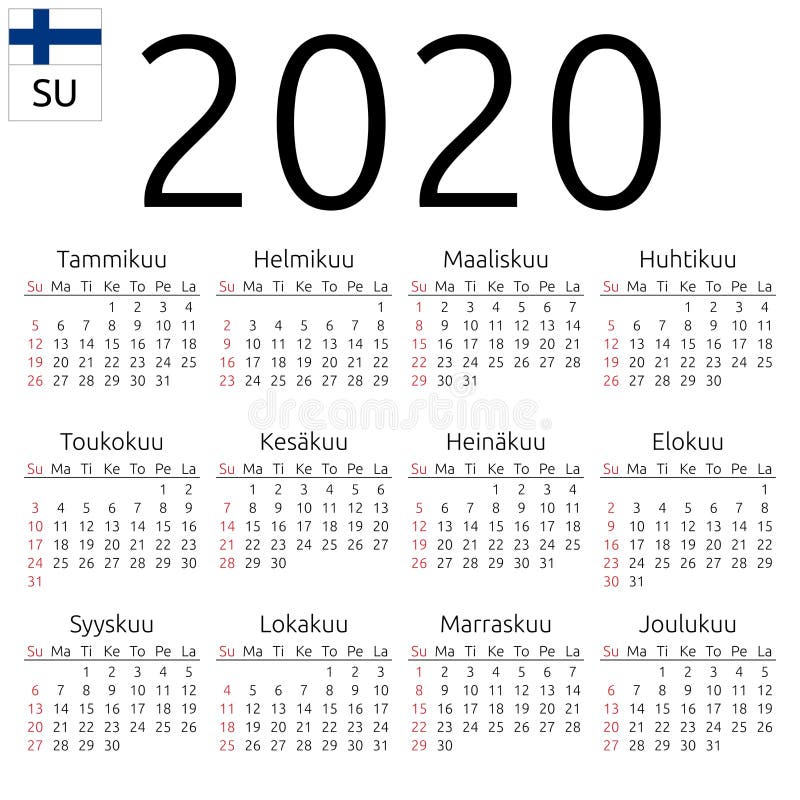 Calendar in Finnish Language for Year 2020, 2021, 2022, 2023, 2024