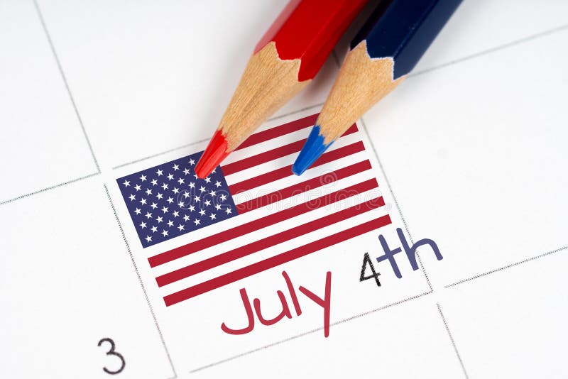 Fourth of july calendar and pencil. Fourth of july calendar and pencil