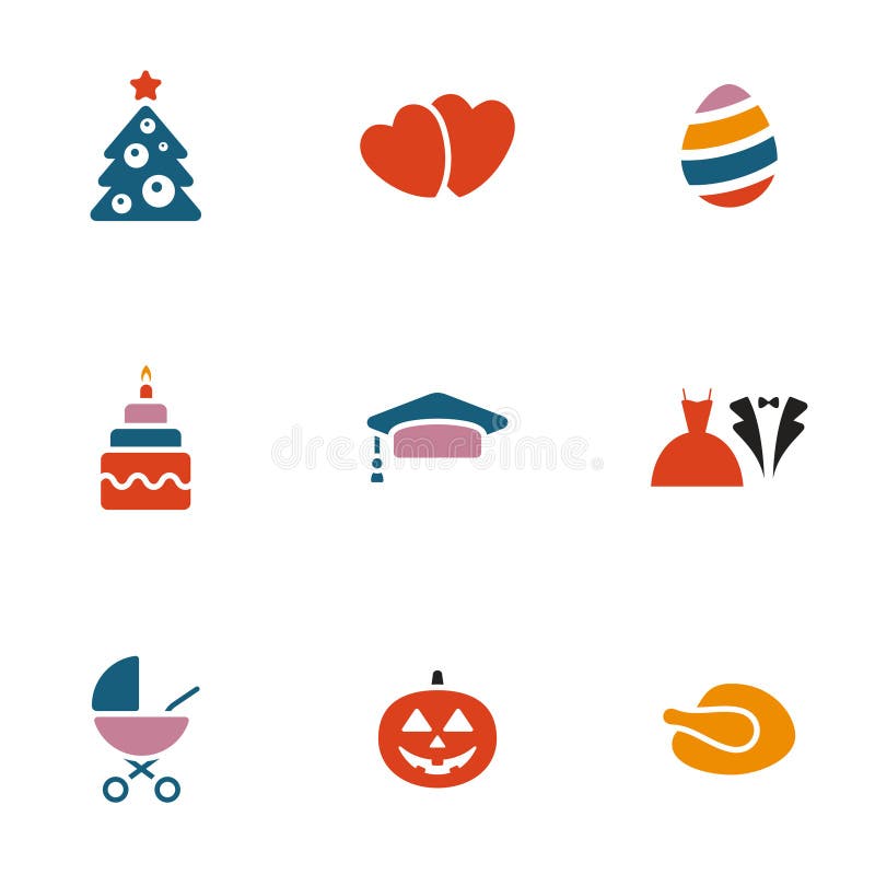 Calendar Holidays and Personal Events Colourful Flat Vector Icons Stock