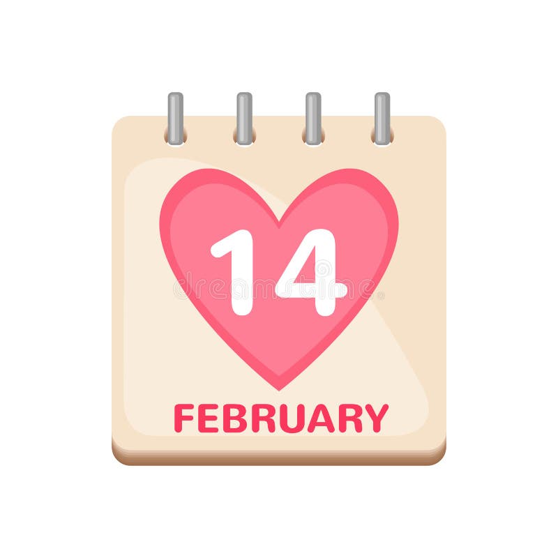 Calendar Icon 14 February Valentine`s Day Stock Vector Illustration