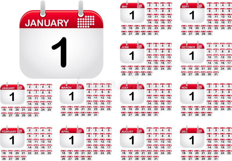 Calendar icons for all monthes of the year vector illustration