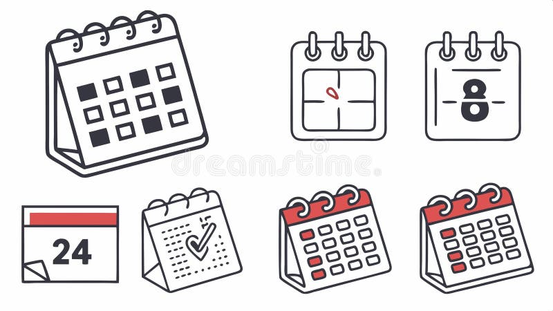 Calendar icons set, date and schedule symbols vector design Generative AI royalty free illustration