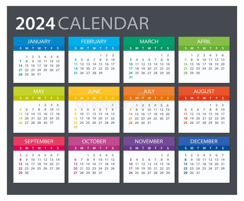 2024 Calendar Illustration. Template. Mock Up Week Starts Sunday