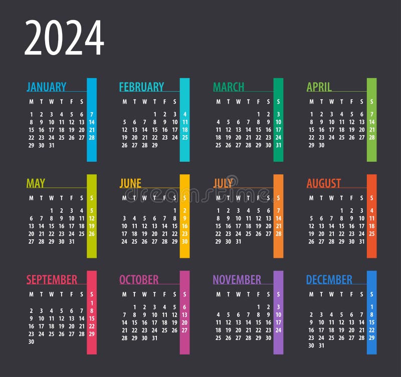 2024 Calendar Illustration. Template. Mock Up Week Starts Sunday