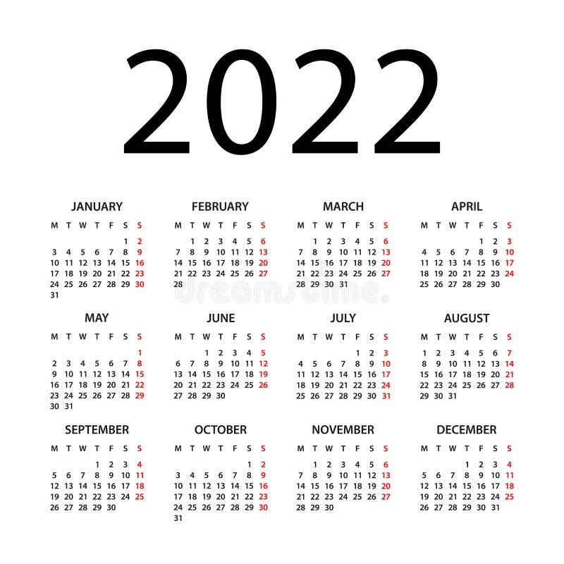 Calendar 2022 - Illustration. Week Starts On Monday. Calendar Set For 2022  Year Stock Illustration - Illustration Of Year, Portrait: 194418954