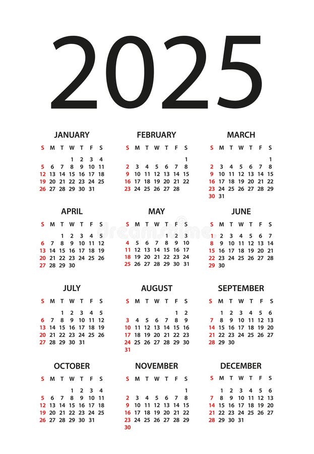 Calendar 2025 - Illustration. Week Starts on Monday. Calendar Set for ...
