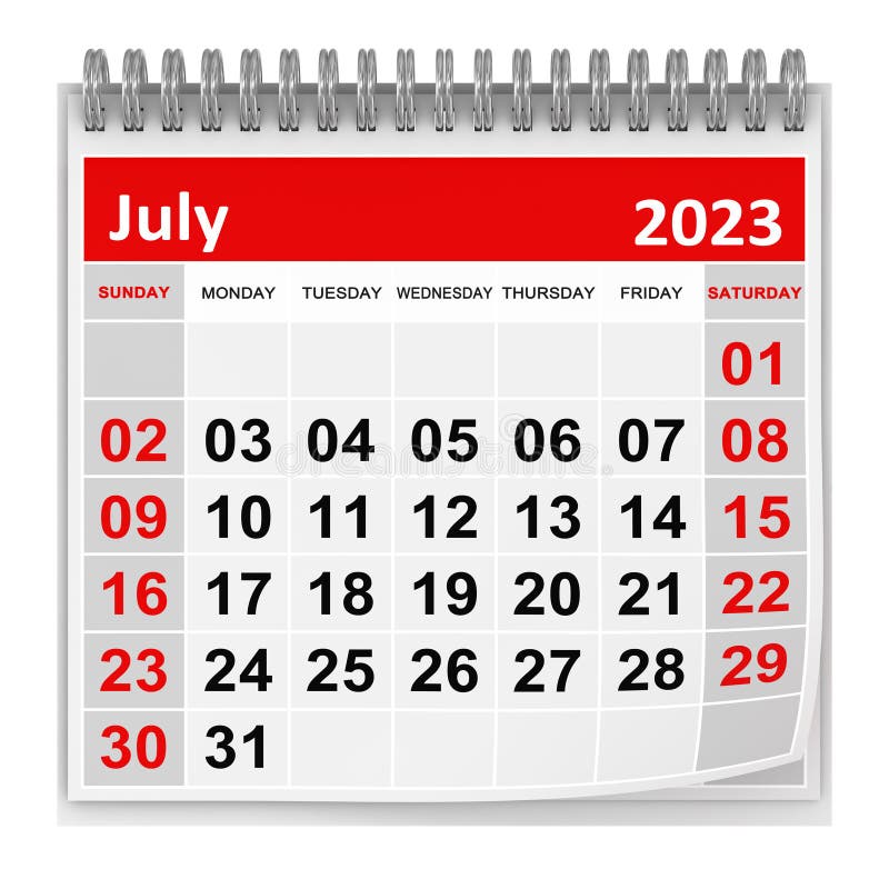 Calendar - July 2023 stock illustration. Illustration of spiral - 255369664