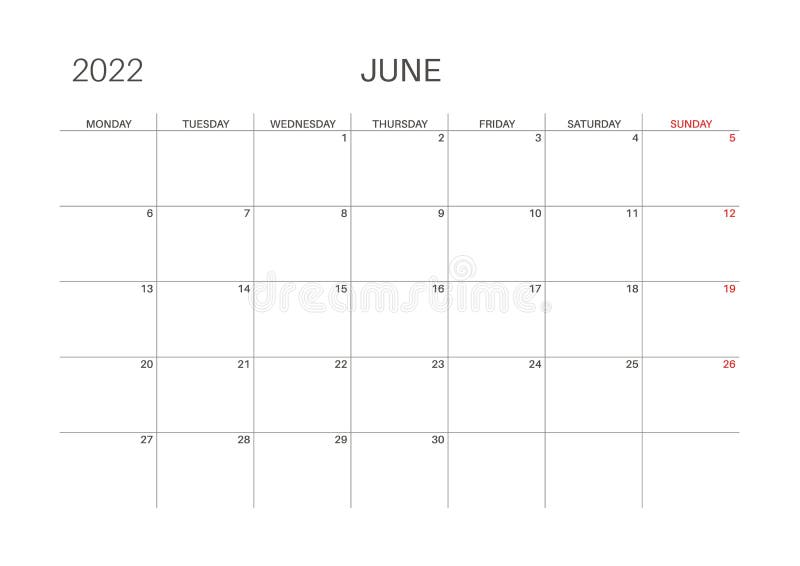 June Month Calendar 2022 Calendar Template For Planners. Calendar 2022. Stock Vector - Illustration  Of Modern, Grid: 233540330