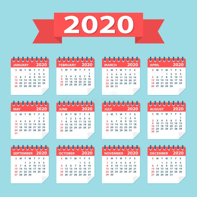 2020 Calendar Leaves Flat Set - Vector Illustration vector illustration