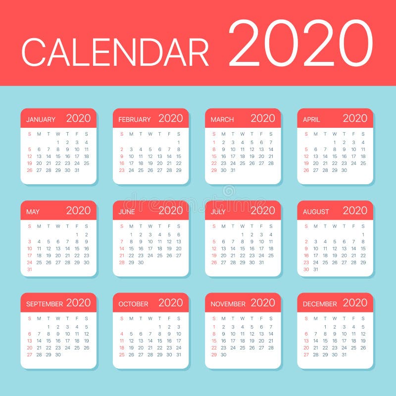 2020 Calendar Leaves Flat Set - Vector Illustration vector illustration
