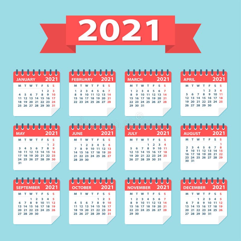 2021 Calendar Leaves Flat Set - Vector Illustration stock illustration