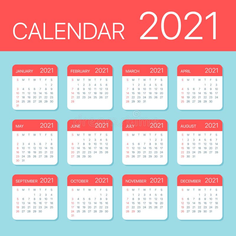 2021 Calendar Leaves Flat Set - Vector Illustration royalty free illustration