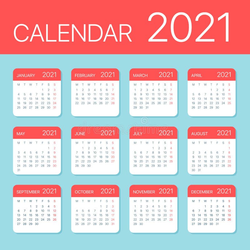 2021 Calendar Leaves Flat Set - Vector Illustration royalty free illustration