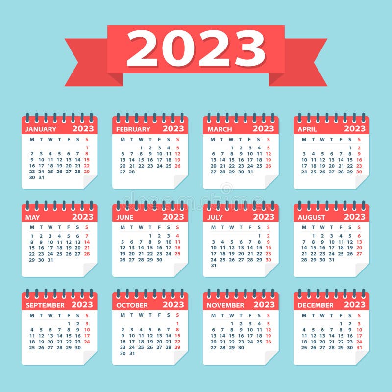 2023 Calendar Leaves Flat Set - Vector Illustration vector illustration
