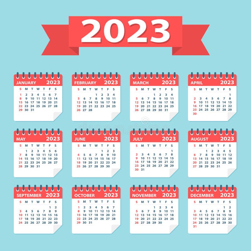 2023 Calendar Leaves Flat Set - Vector Illustration vector illustration