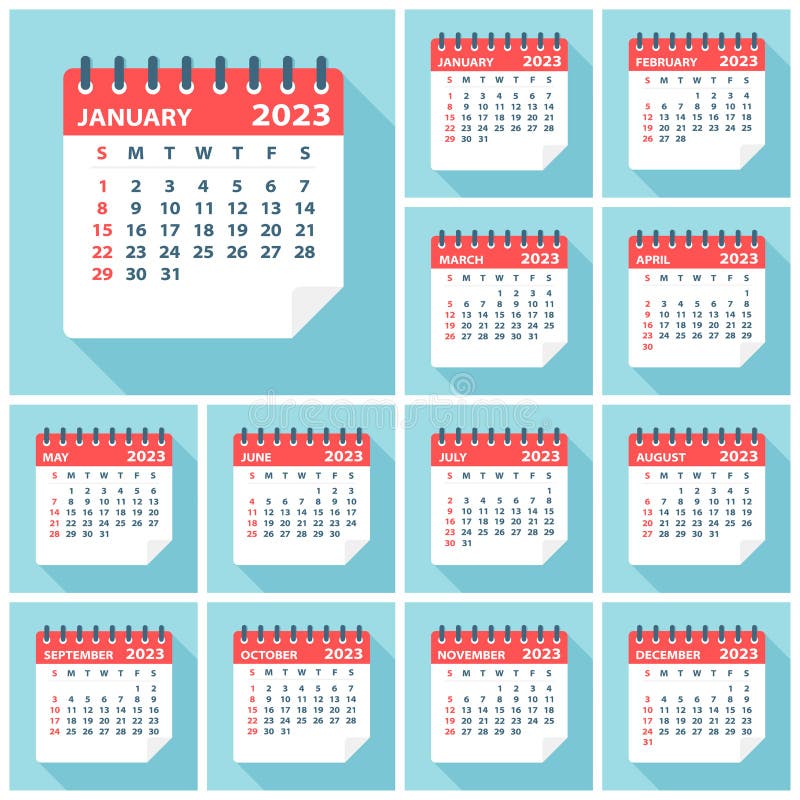 2023 Calendar Leaves Flat Set - Vector Illustration vector illustration