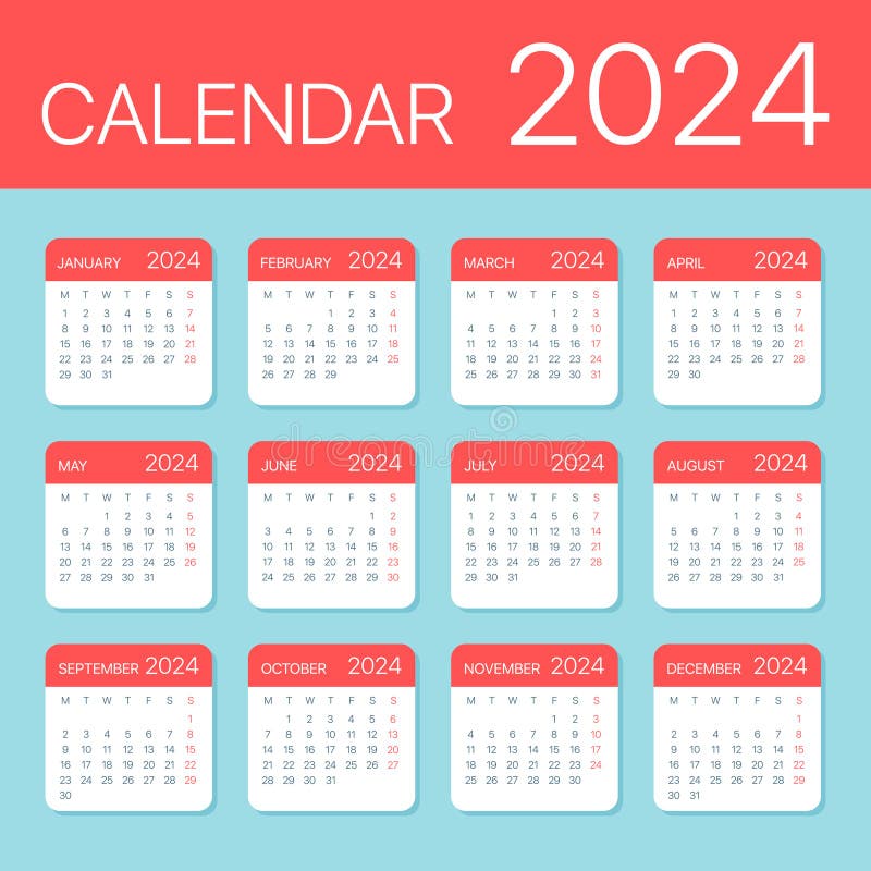 2024 Calendar Leaves Flat Set - Vector Illustration stock illustration