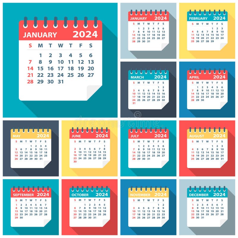 2024 Calendar Leaves Flat Set - Vector Illustration royalty free illustration