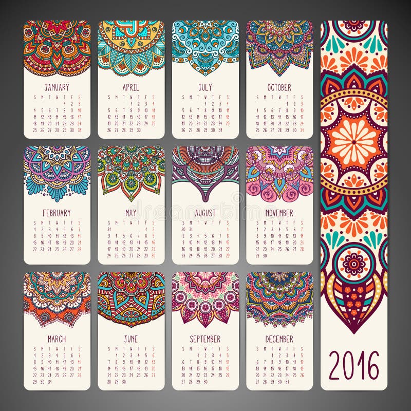 Calendar with mandalas stock illustration