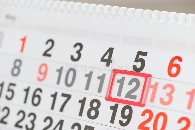 Calendar 12 May close-up, shallow dof