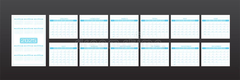2025 Calendar in Minimalistic Urban Trendy Style. Set of 12 Months