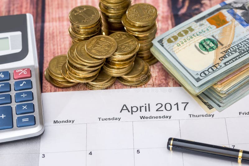 Calendar, Money Calculator and Pen. Tax Concept. Stock Image Image of