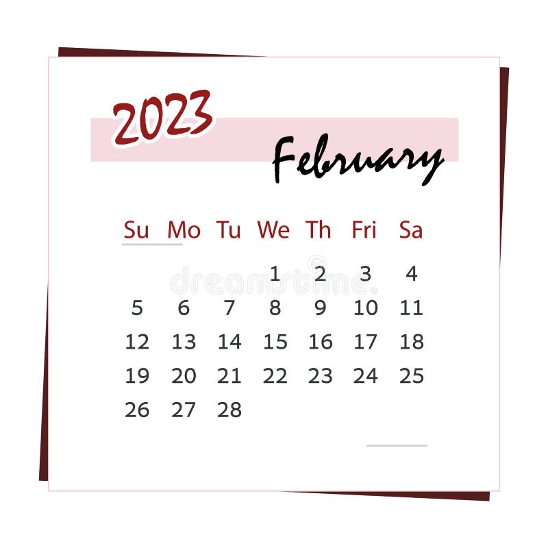 Calendar for the Month of February 2023. Square Calendar Stock Vector