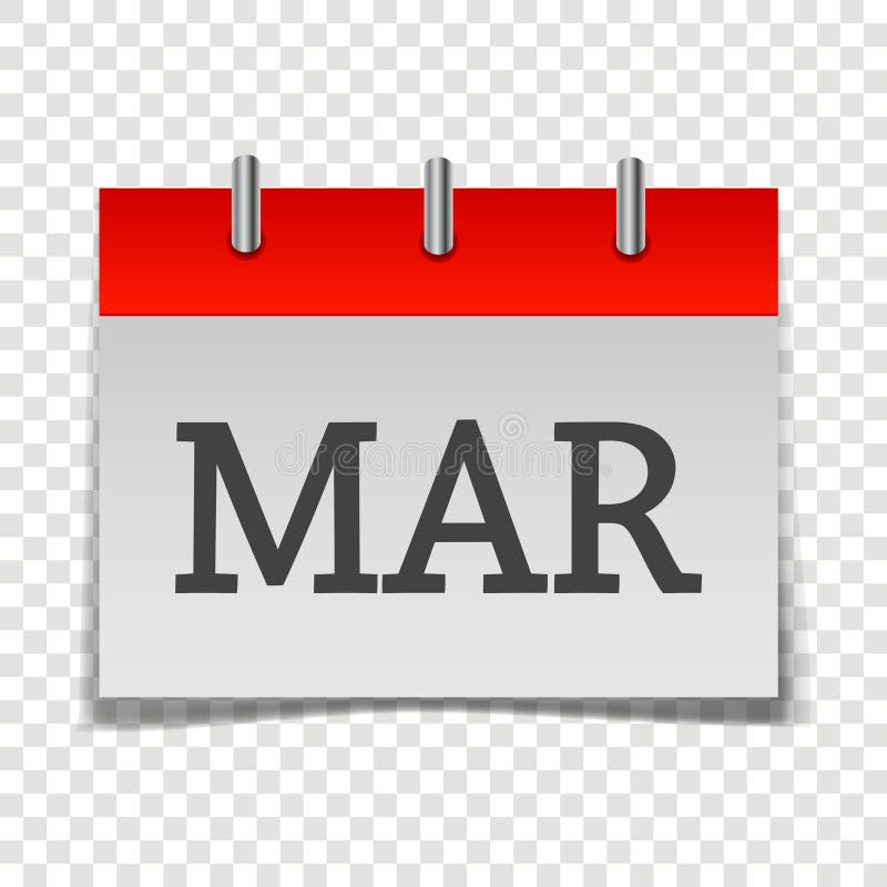 Calendar Month March Icon on Gray and Red Color on Transparent Stock
