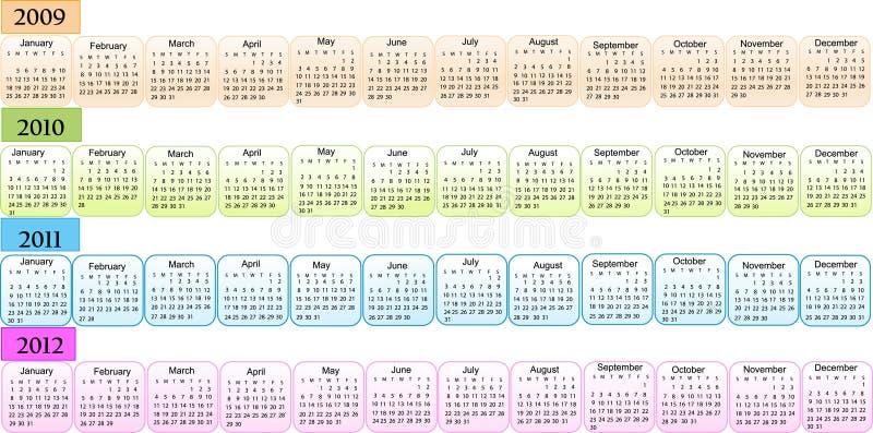Calendar 2009, 2010, 2011, 2012 Stock Vector - Illustration Calendar 2009, 2010, 2011, 2012 Stock Vector - Illustration