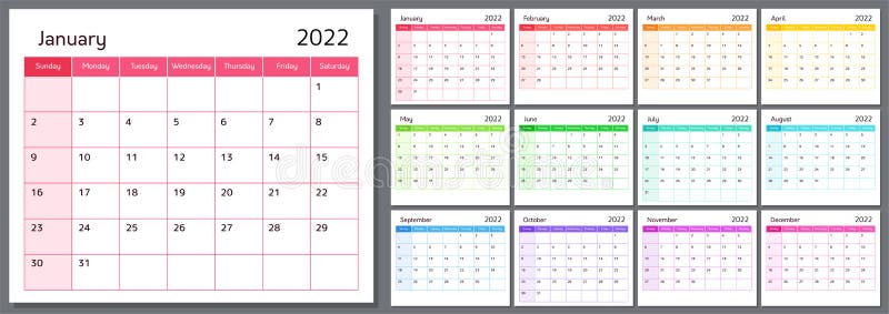 Events Calendar 2022 Calendar For 2022 New Year, Week Starts On Sunday Stock Vector -  Illustration Of Calendar, Rainbow: 227803537