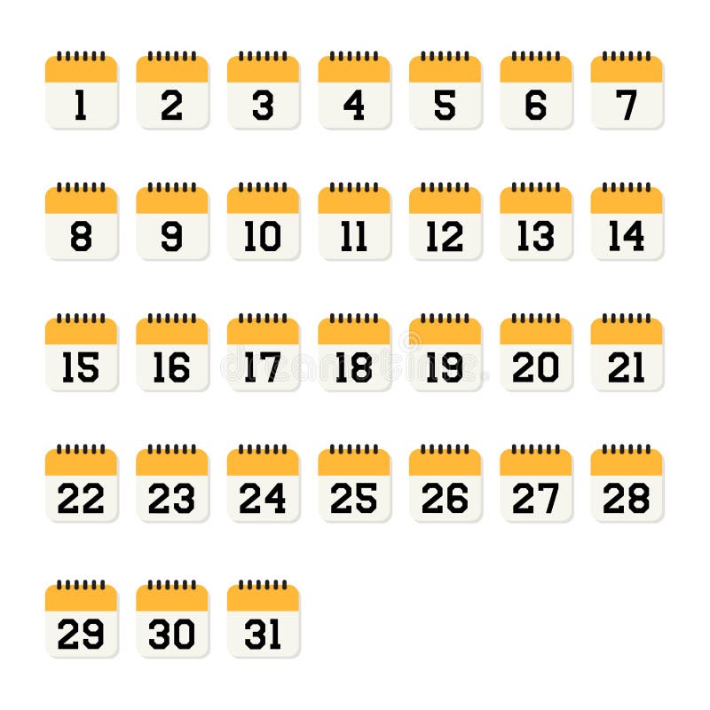 Calendar number 1-31 flat icon on white background