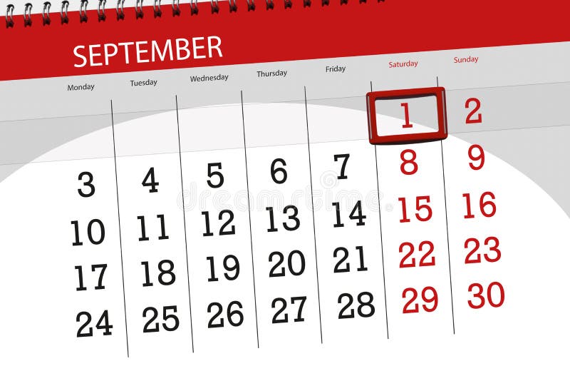 Calendar o planejador para o mês, dia da semana, 2018 setembro do fim do prazo, 1, sábado