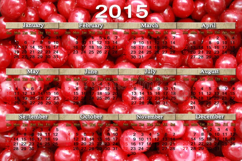 Office calendar for 2015 year on the red cherries background. Office calendar for 2015 year on the red cherries background