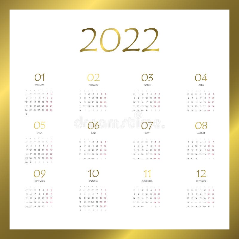 2022 Calendar Planner Corporate Week Template Layout 12 Months