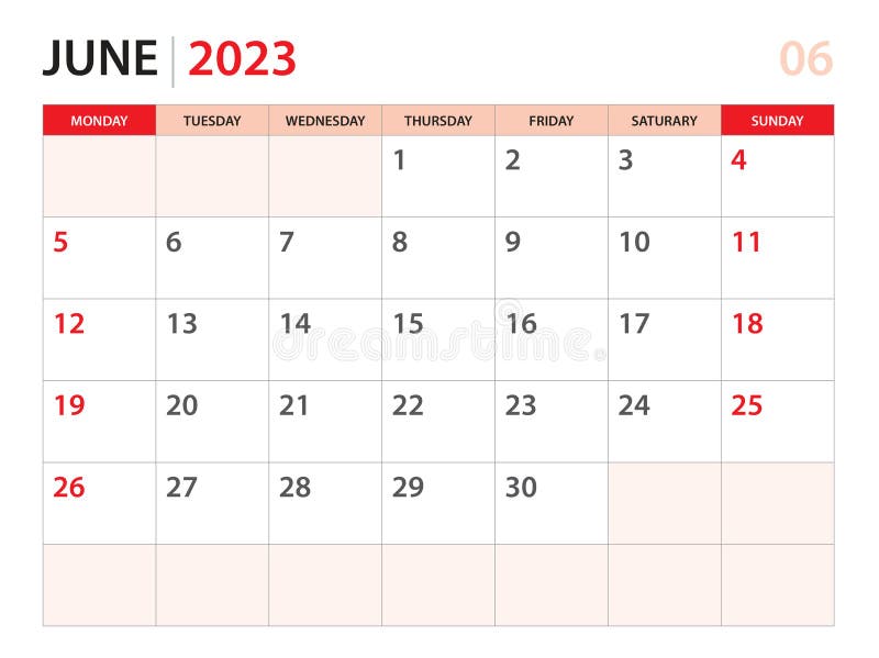 Calendar Planner 2023 - June 2023 Template, Week Start on Monday, Desk