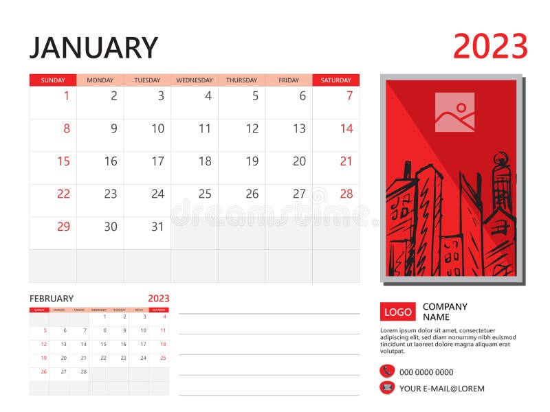 Calendar Planner 2023 and Set of 12 Months, January 2023 Template, Week