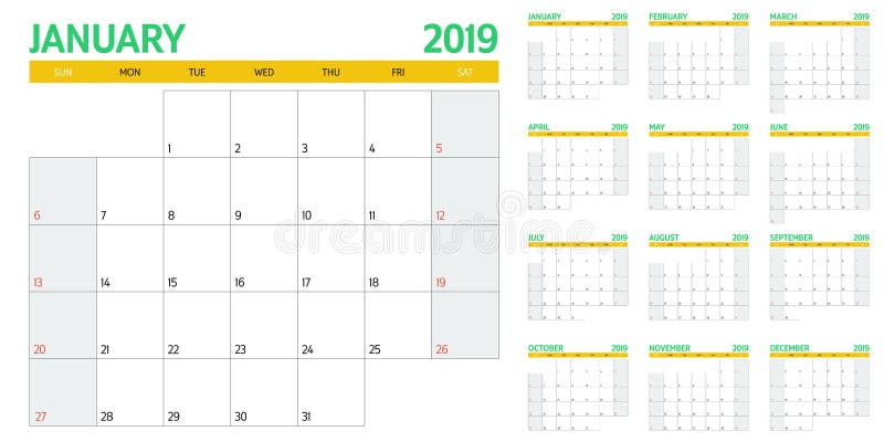 calendar-planner-2019-template-vector-illustration-stock-vector