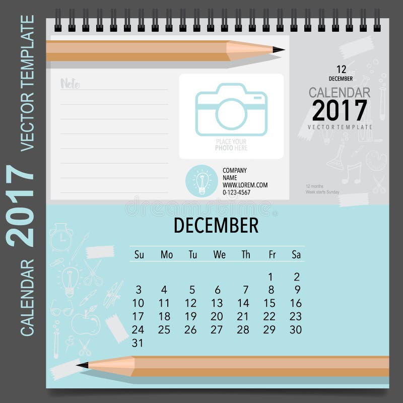 2017 Calendar Planner Vector Design, Monthly Calendar Template F Stock