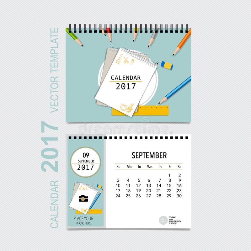 2017 Calendar Planner Vector Design, Monthly Calendar Template F Stock