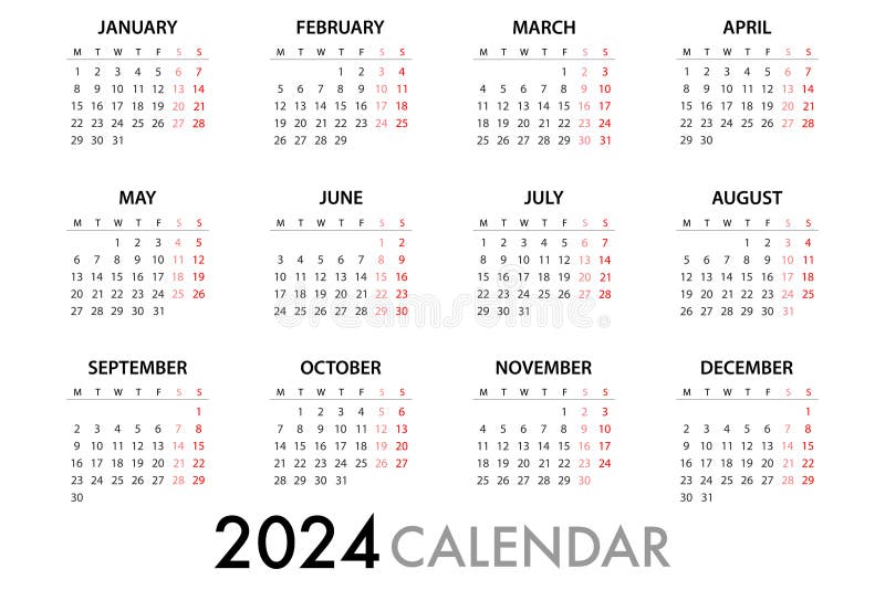 Calendar Planner for 2024 Week Starts Monday Stock Vector