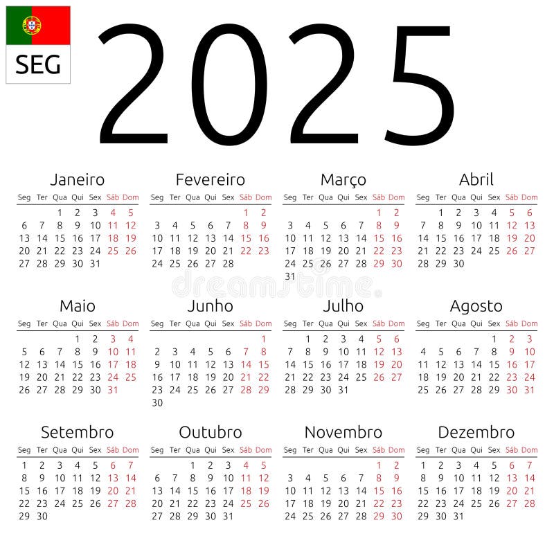 Calendar 2025, English, Monday Stock Vector Illustration of months