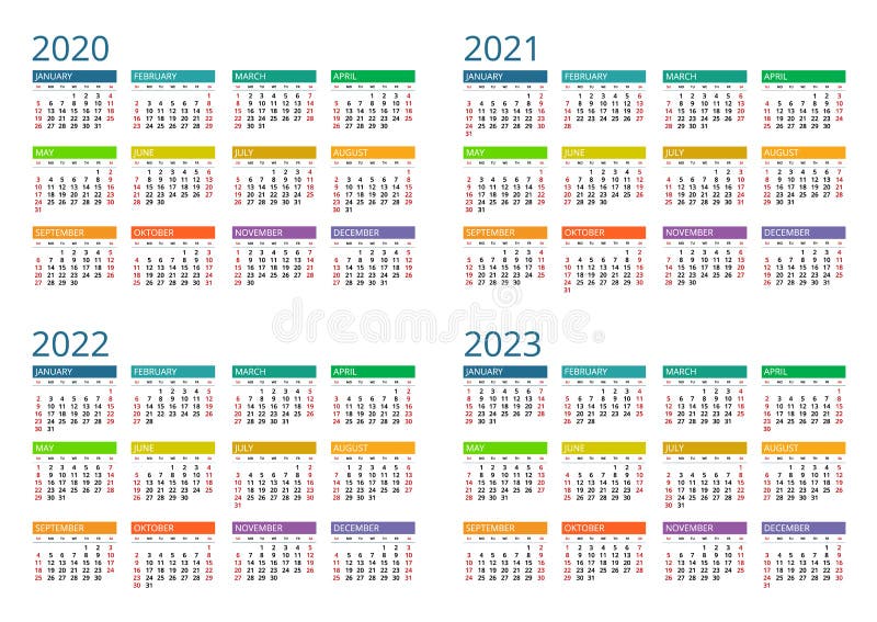 2020 2021 2022 2023 Calendar Print Template Week Starts Sunday