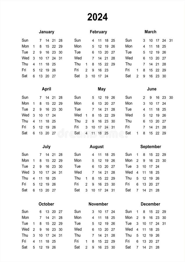 Calendar 2024. Printable Calendar for 2024. Minimalist Style. Yearly