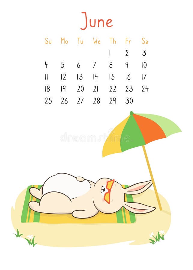 Calendar 2023 with Rabbit Calendar Page June Planner Organizer Bunny