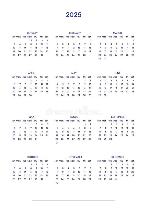 2025 Classic Calendar. Week Days Start on Monday Stock Vector